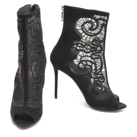 Nicholas Kirkwood Embroidered Mesh and Suede Peep-toe Ankle Boots size 41 - Picture 2 of 7